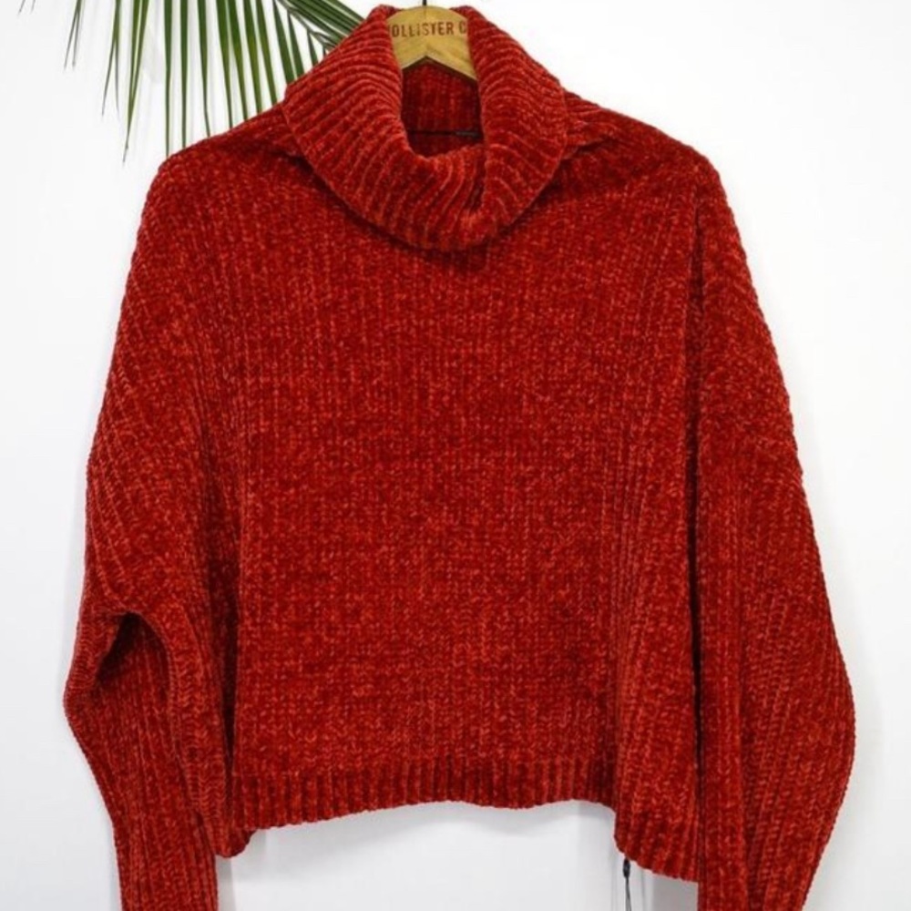 BLANKNYC Chenille Red soft Turtleneck Sweater